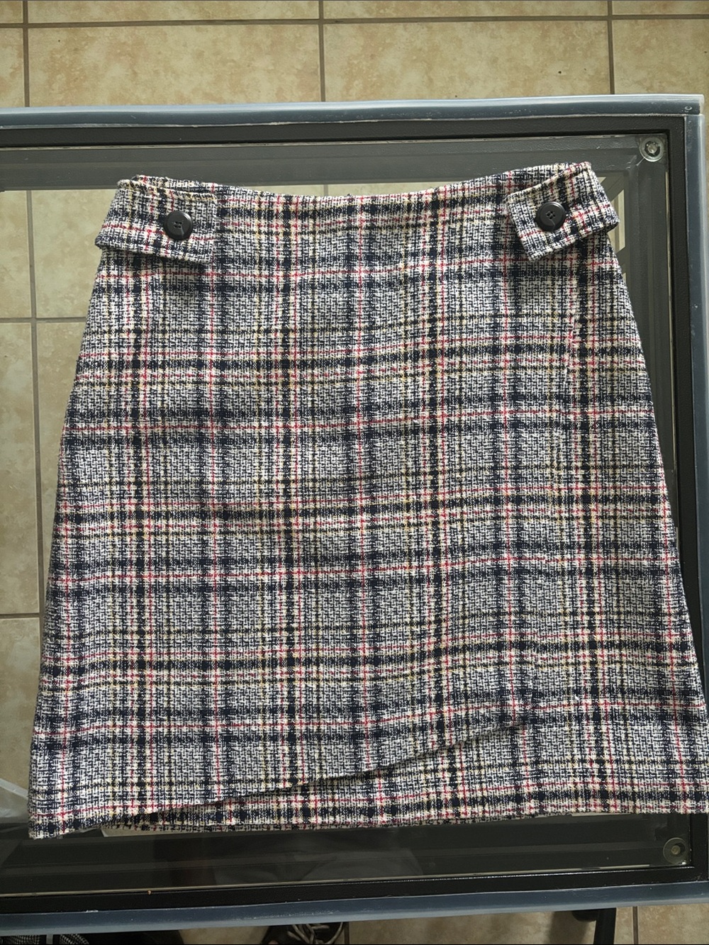 Plaid Tweed Mini Skirt in Black, White & Pink